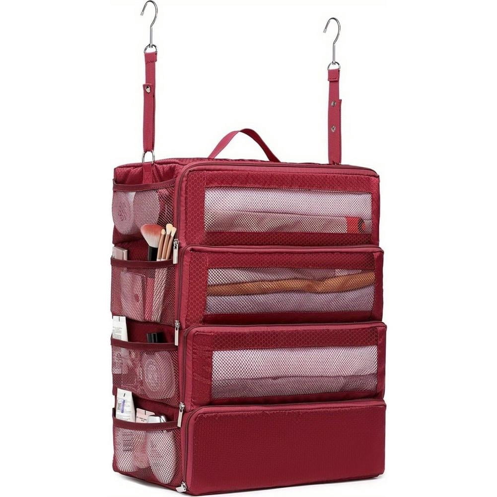 Clothes Storage Bag, 4-Tier Hanging Closet Organizer with Mesh, Travel