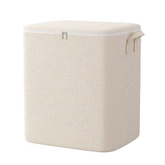 Clothes Storage Bag, 9.84 x 7.87 x 13.78 inches, Standing Upright Linen Fabric Closet Organizers for Comforter Blanket, Quilt, Sweater, Foldable Zipper Container, 2 Carrying Handles, Beige