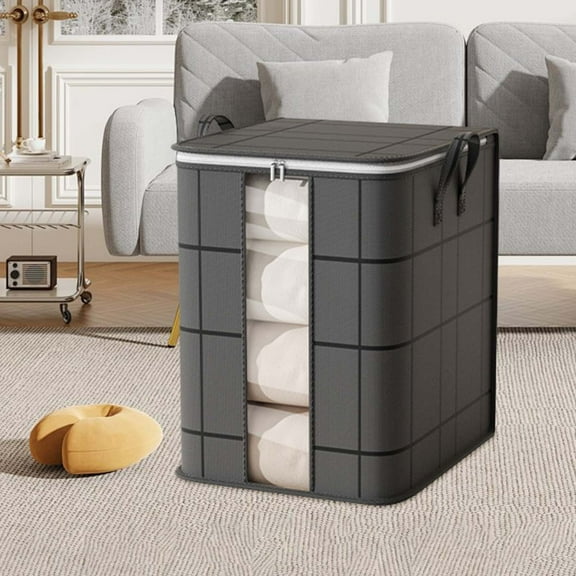 Clothes Storage Bag Foldable Non Woven Fabric Storage Basket with Transparent Window Household Wardrobe Organizer Box for Clothing Linen Blanket Closet and Home Organization