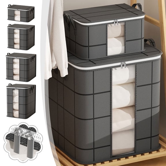 Clothes Storage Bag Organizer | Foldable Nonwoven Fabric Wardrobe Basket | Transparent Window for Easy Viewing | Lightweight Durable Design | Versatile for Closet Shelf Under-Bed | 1 Pack