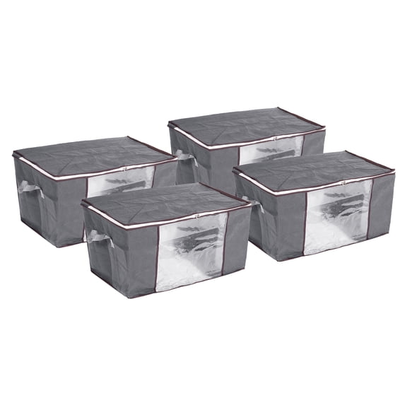 Clothes Storage Bags 4pcs, Comforters Storage Bags Closet Organizers for Clothes Blankets Bedding-Grey