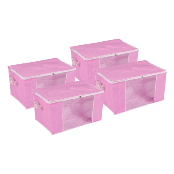 Clothes Storage Bags 4pcs, Comforters Storage Bags Closet Organizers for Clothes Blankets Bedding-Pink
