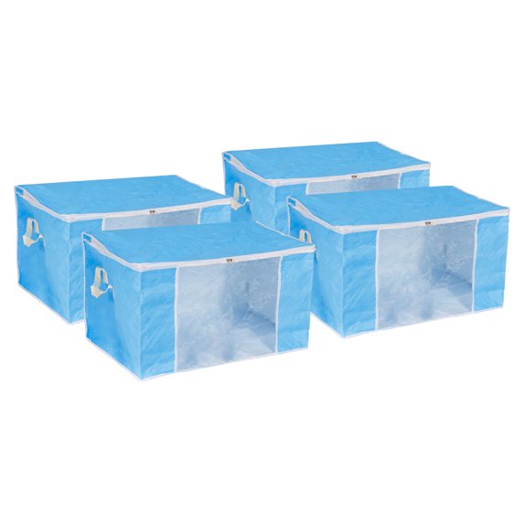 Clothes Storage Bags 4pcs, Comforters Storage Bags Closet Organizers for Clothes Blankets Bedding-Sky Blue