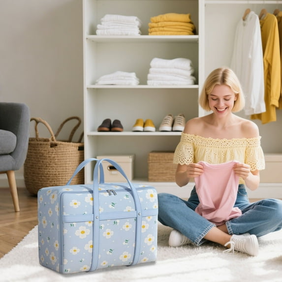 Taicans Clothes Storage Bags with Reinforced Handles,Double Zipper Top Opening,Waterproof Collapsible Tote for Clothes Toys Christmas Decorations,College Moving Storage Supplies,Blue Non-Woven Fabric