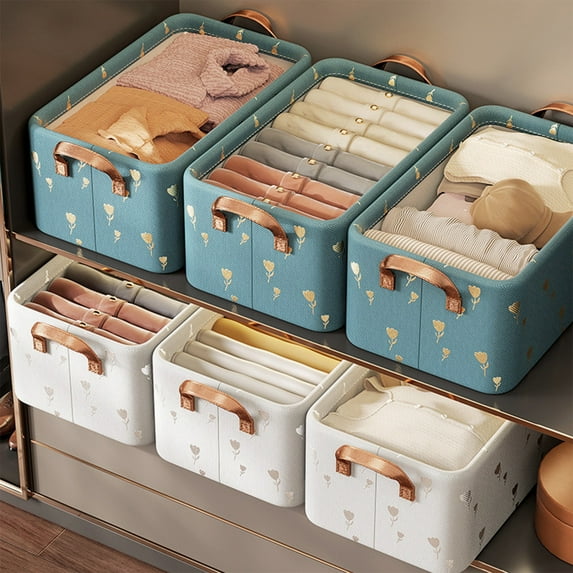 Clothes Storage Basket, Large Capacity Foldable Organizer Box with Washable Fabric in Beige or Light Blue, for Home Closet Underwear & Toy Organization,Vsgery