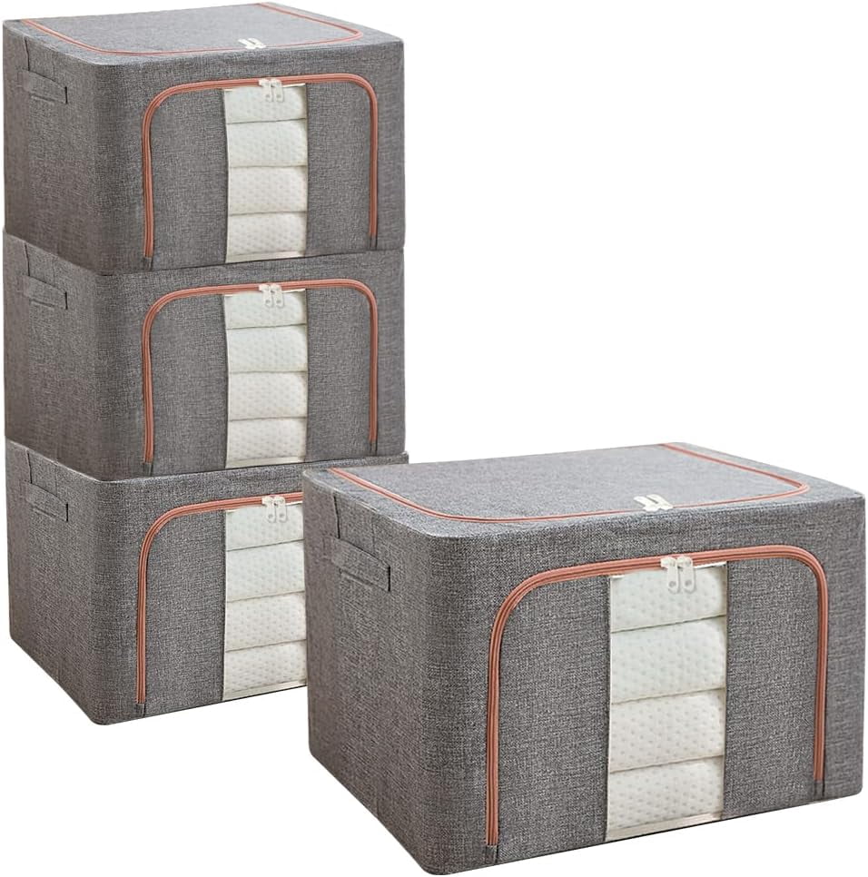Clothes Storage Bins, 100L [4 Pack ] Foldable Oxford Cloth Steel Frame