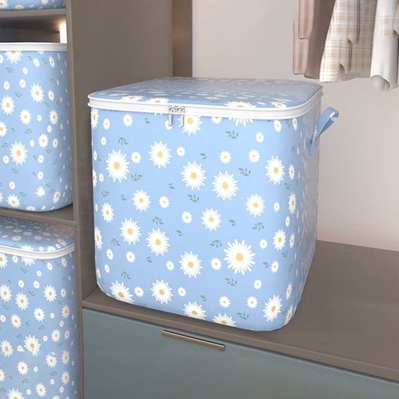 Clothes Storage Bins Clearance! Foldable Clothing Storage Bins with Lids, 140L Stackable Storage Box Storage Bags Fabric Bins Organizer with Zippers& Sturdy Handles(Blue)