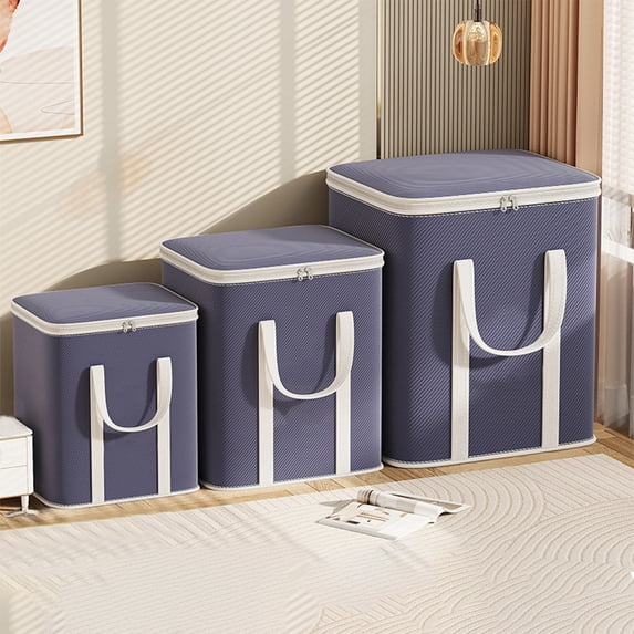 Clothes Storage Bins with Lids, Dark Blue Double Shoulder Storage Bag Thickened Large Capacity Quilt Storage Bag Household Clothing Storage Box Storage Bags for Clothes