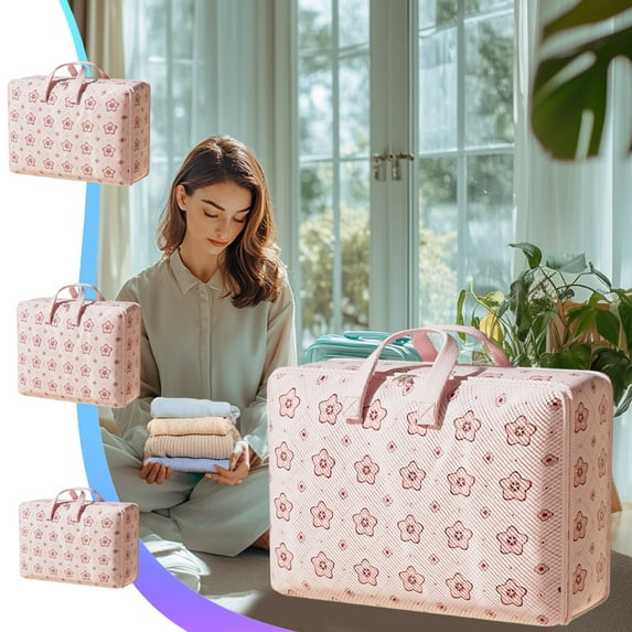 Clothes Storage Bins with Lids, Heavy Duty Storage Bag With Reinforced Carrying Handles Oversized Clothing Quilt Storage Bag Moving Packing Bag Thickened Double Zipper Travel Storage Bags for Clothes