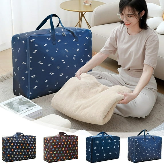 Clothes Storage Bins with Lids, Travel Storage Bag Multi Functional Pull Rod Waterproof Foldable Extra Large Handbag Clothes Moving Luggage Storage Bag Storage Bags for Clothes