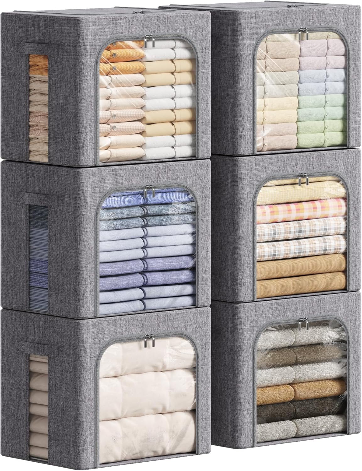 Clothes Storage Bins with Metal Frame, Stackable Storage Box, Foldable ...