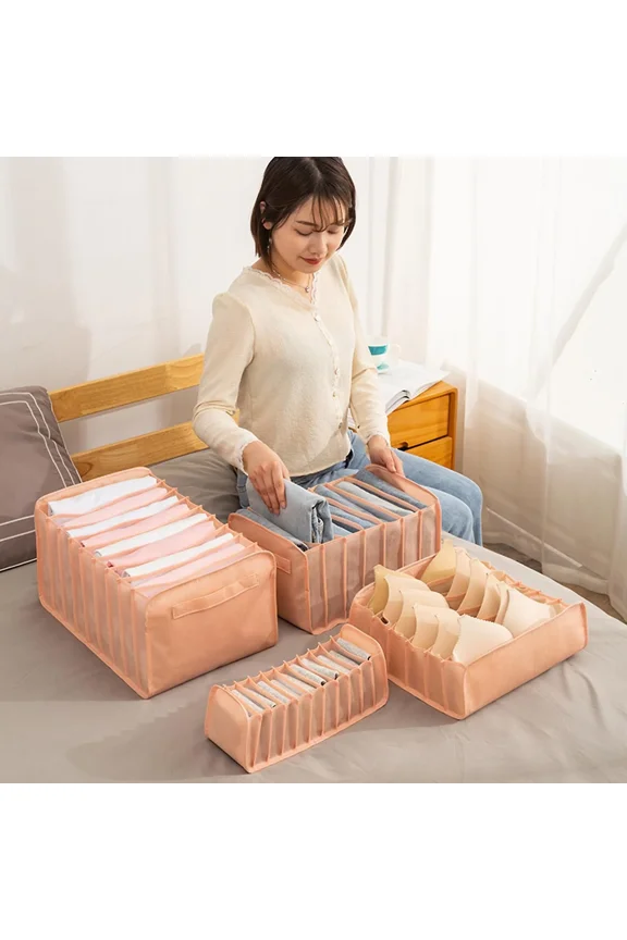 Clothes Storage Box Foldable Dust-proof Exquisite Lightweight Thickened Moisture-proof Grids Design Underwear Organizer T-shirts Clothes Box For Home