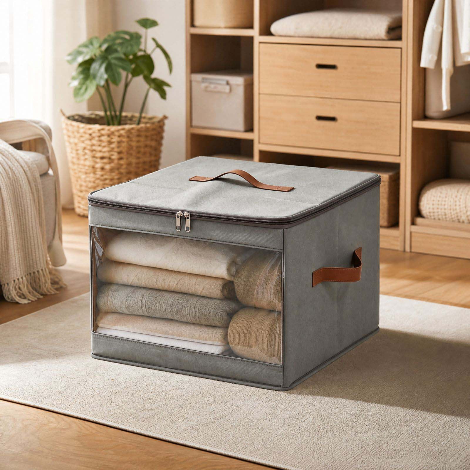 Clothes Storage Box With Clear Window, 35x35x25cm Foldable Storage Bin ...