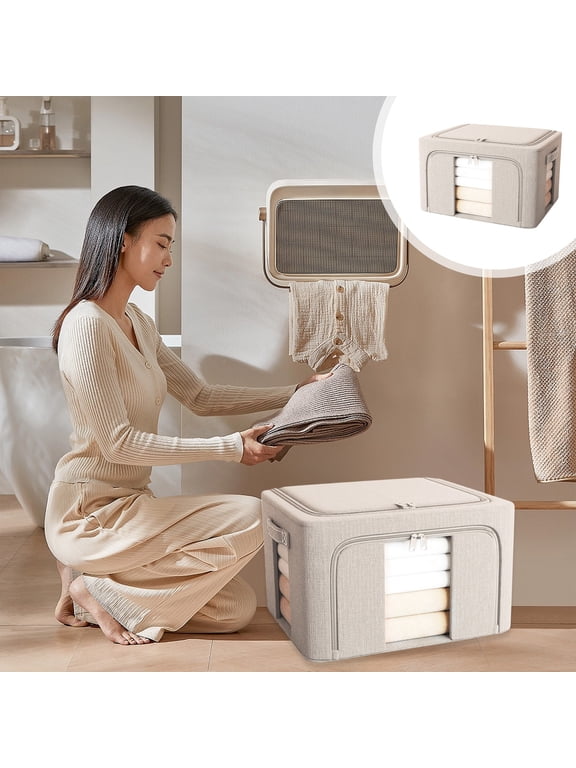Clothes Storage Box with Double Window, Thickened Fabric T-Shirt Organizer for Moving Packing, Waterproof Large Capacity