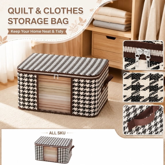 Clothes Storage Organizer, Clear Storage for Closet with Full Transparent View Panel, Spacious Clothing Storage Organizer for Bulky Quilts and Linens, Room Storage Organizer for