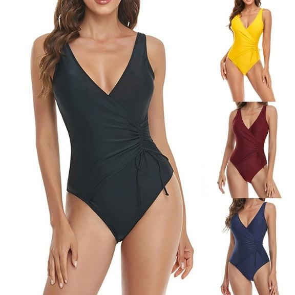 Clothes Under $10 Womens One Piece Swimsuit Athletic Swimwear Bathing Suits Color Block Print Sport Swimsuits Ndbuld Black L