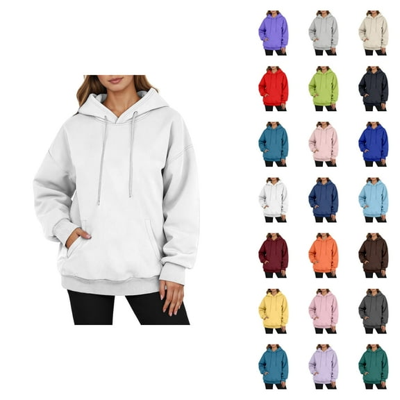 Clothes for Women Women's Solid Color Sweatshirt Men's Casual Pullover Hoodie Long Sleeve Comfortable Winter Warm Lined Sweatshirt With Drawstring Pocket For Daily Wear