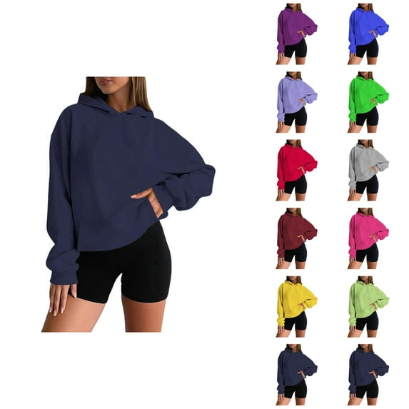 Clothes for Women Women's Solid Color Sweatshirt Women's Casual Hooded Sweatshirt Soft Comfortable Pullover Hoodie For Everyday Wear Basic Loungewear Lightweight Versatile