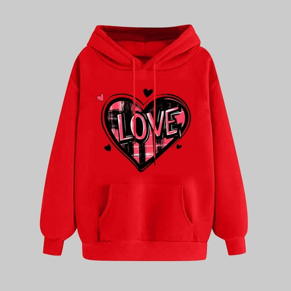 Clothes Women Womens Summer Clothes Ndbuld Women's Print Winter Hoodie Pullover Tops Long Sleeved Comfortable Sweatshirt Rollbacks,Red,S