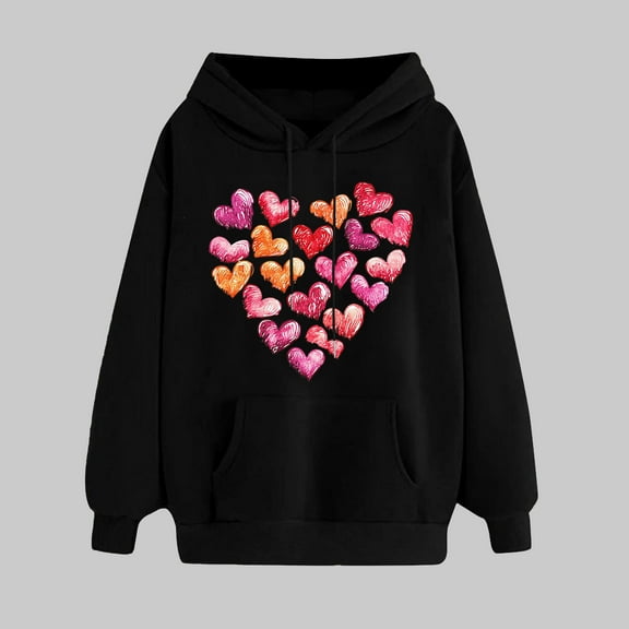 Clothes Women Womens Summer Clothes Ndbuld Women's Print Winter Hoodie Pullover Tops Long Sleeved Comfortable Sweatshirt ,Black,2XL