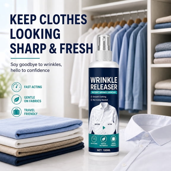 Clothes Wrinkle Release Spray, Fragrance Free Wrinkle Release Mist - Fabric Deodorizer, Fabric Softener, & Anti Static Spray, 3.4 Fl Oz