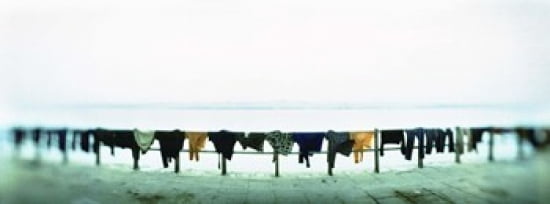 Clothes drying at the riverbank Ganges River Varanasi Uttar Pradesh India Canvas Art - Panoramic Images (36 x 13)