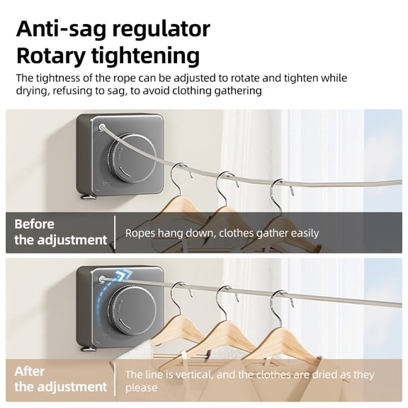 Clothes drying rack,Secure Feet Heavy Duty Steel Wall Mount Line Laundry Hidden Clothesline Indoor 16 Feet Portable No Clothesline Rope With Lock Clothesline Huiop Hidden Grey