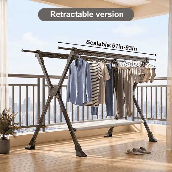 YWORVI multi-functional clothes drying rack, suitable for indoor and outdoor use. This durable foldable clothes rack comes with heavy-duty stainless steel clotheslines.