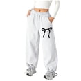 thumbnail image 1 of Clothes for Boys 6-7 Girls Baggy Sweatpants Teen Trendy Wide Leg Y2k Bow Sweatpants Elastic Waist Drawstring Comfort Sweat Pants, 1 of 4