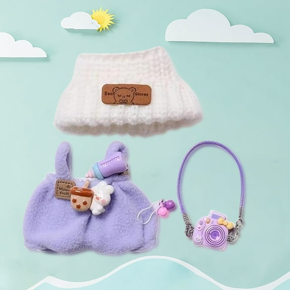 Clothes for Dolls Accessories, Outfit Doll Pants Set 3 Pieces Suitable for 15cm 17cm Doll, Stylish Doll Clothing Set Replacement Purple (No Doll)