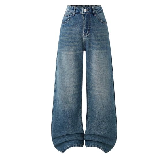 Clothes for Girls 10-12 Girls Baggy Ripped Jeans Teens Wide Leg Denim Pants Kids Elastic High Waisted Straight Leg Trousers Y2K Streetwear