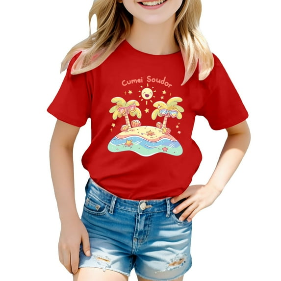 Clothes for Girls Cute Personality Printed Tees Tops Crewneck Toddler Summer Outfit Kids Clothes Girls 6-7 Years Summer Clothes