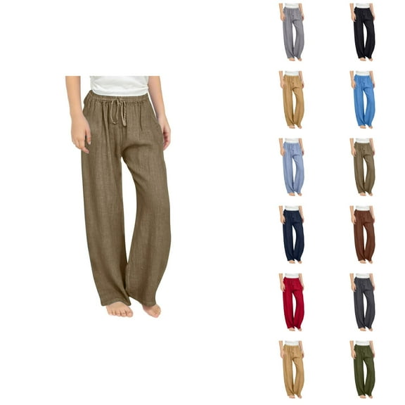 Clothes for Girls Girls Pants Teen Girls Casual Linen Pants Lightweight Summer Loose Fit Elastic Waist Plus Size Solid Long Trousers