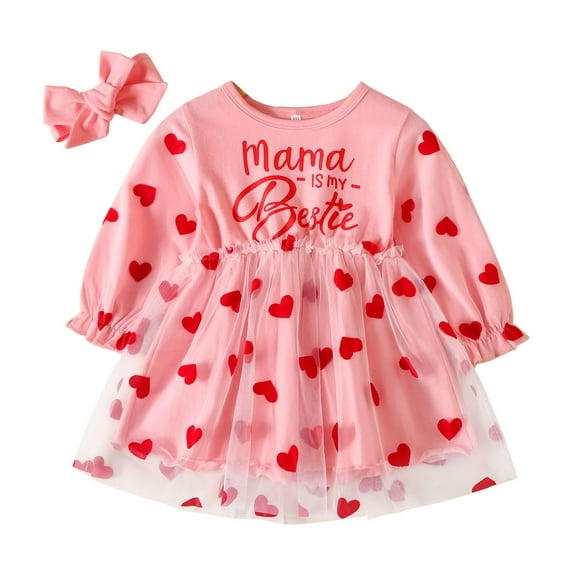 Clothes for Girls Lover Heart Letter Print Tulle Dress Toddler Valentines Day Outfit Girl Girls Casual Dress for Girl 18-24 Months