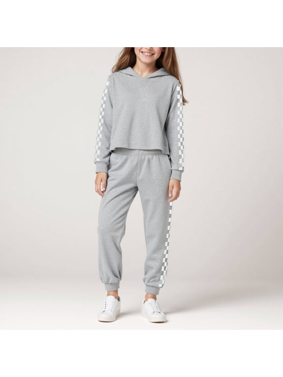 Clothes for Girls Toddler Girl Clothes 2 Piece Outfits Girls Tracksuit Activewear Long Sleeve Checkered Sweatshirts+Sweatpants