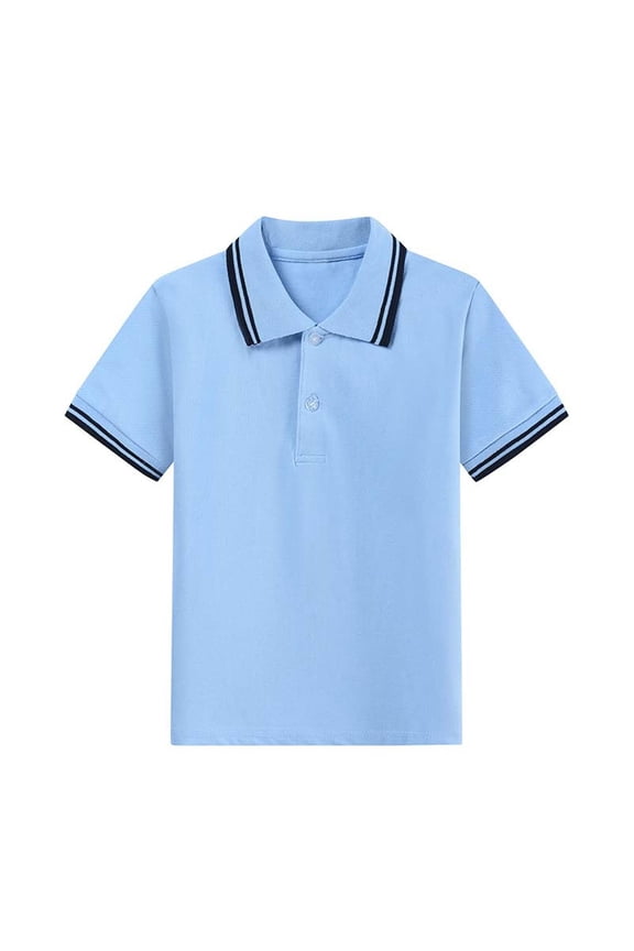 Clothes for Kids School Turndown Collar Pullover Tops Fahion Striped Short Sleeve Uniform Shirts Size 2-15