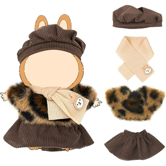 Clothes for Lububu 17cm Dolls(NO Doll) Doll Outfits Suit for Lububu Cute Stylish Dress Up Set for lububu Patterned Skirt with Top+Skirt+Hat+Scarf