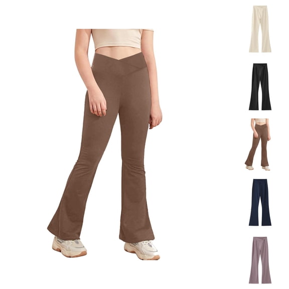 Clothes for Teen Girls Girl Pants Girl's Leggings High Waisted Flare Pants Yoga Bootcut Pants Solid Color Full Length Bell Bottoms