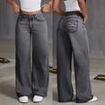thumbnail image 1 of Clothes for Teen Girls Girls Wide Leg Jeans Denim Elastic Wasit Baggy Ripped Distressed Pants, 1 of 6