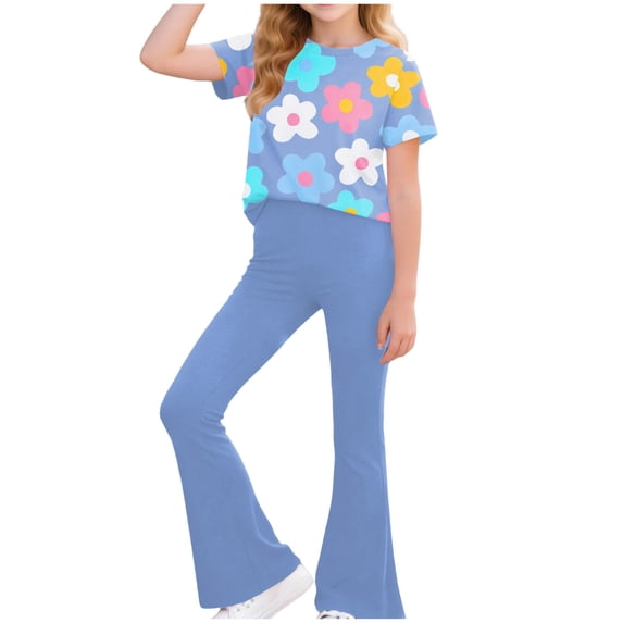 Clothes for Teen Girls for Summer Girls 2 Piece Outfits Cute Short Sleeve Tops with Heart Print & Trendy Pants Set Summer Clothes, Size 7-14 Years