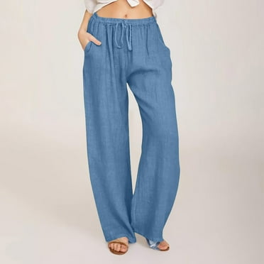 Clothes for Women 2024 Casual Cotton Linen Solid Drawstring Elastic Waist Long Straight Pants Athletic Work Woman Summer Clearance