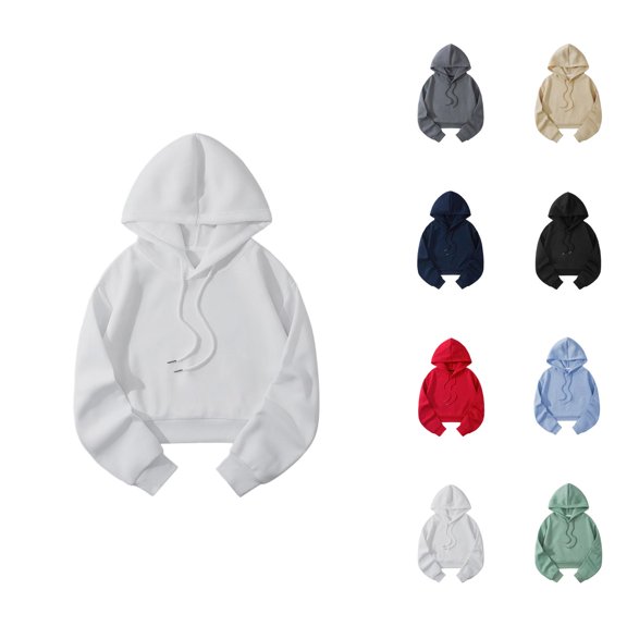 Clothes for Women Women's Solid Color Sweatshirt Women Casual Solid Hooded Loose Sweatshirt Strap Split Long Sleeve Crop Top