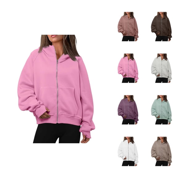 Clothes for Women Women's Solid Sweatshirt Women's Loose Coat Hooded Cardigan Zipper Hoodie