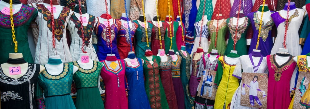 Clothes for sale at Tekka Market Little India Singapore Canvas Art - Panoramic Images (36 x 12)