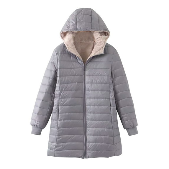 Clothes for women Solid Color Temperament Long Sleeved Hooded Medium Length Lamb Cotton-Padded Clothes Overcoat Womens Clothes Summer