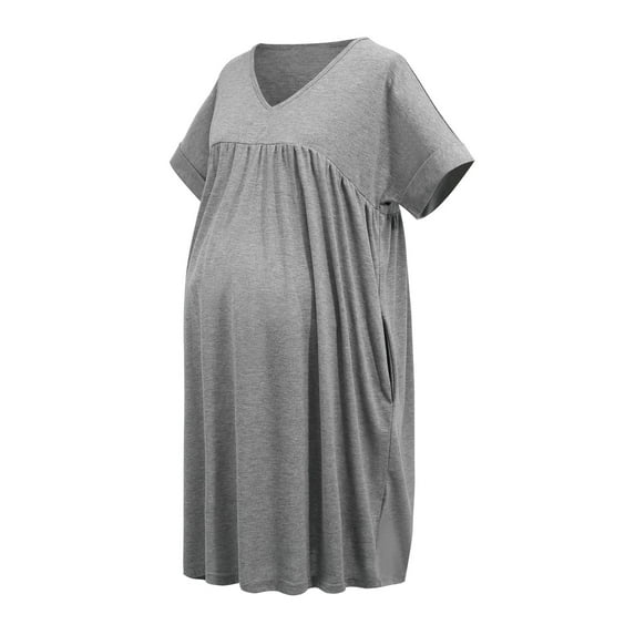 Clothes under $5 asdoklhq Maternity Clothes for Women,Minimalistic Solid Color Pleated Pocket Short Sleeve Maternity Woman Clothe Dress