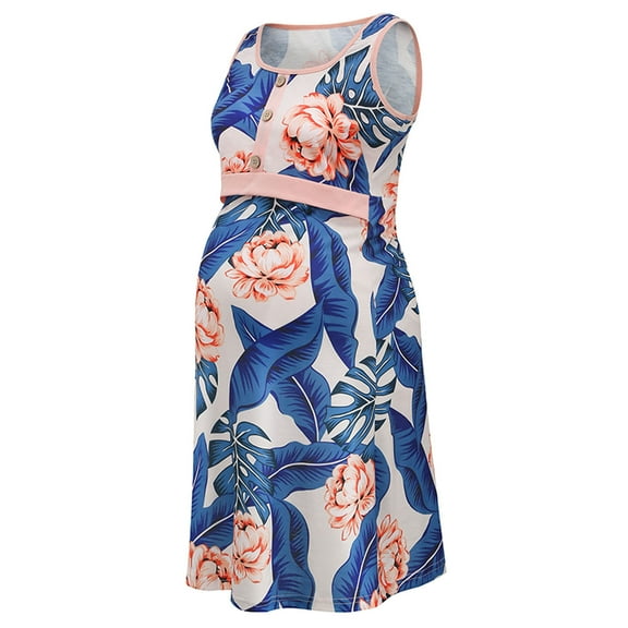 Clothes under $5 asdoklhq Maternity Clothes for Women,Plant Flowers Print Sleeveless Maternity Breastfeeding Woman Clothe Dress