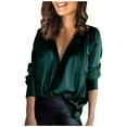 thumbnail image 1 of Clothes under $5 asdoklhq Womens Plus Size Tops Clearance,Women's Satin Socket V-Neck Solid-color Commute Long Sleeve Blouses Shirt Tops, 1 of 8
