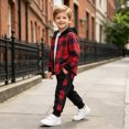 thumbnail image 1 of ClothesFuns 2Pcs Kids Boys Flannel Plaid Shirt Tops Pants Set Hoodie Sweatsuit for Fall Winter Spring Outfits Boys Clothes, 1 of 9