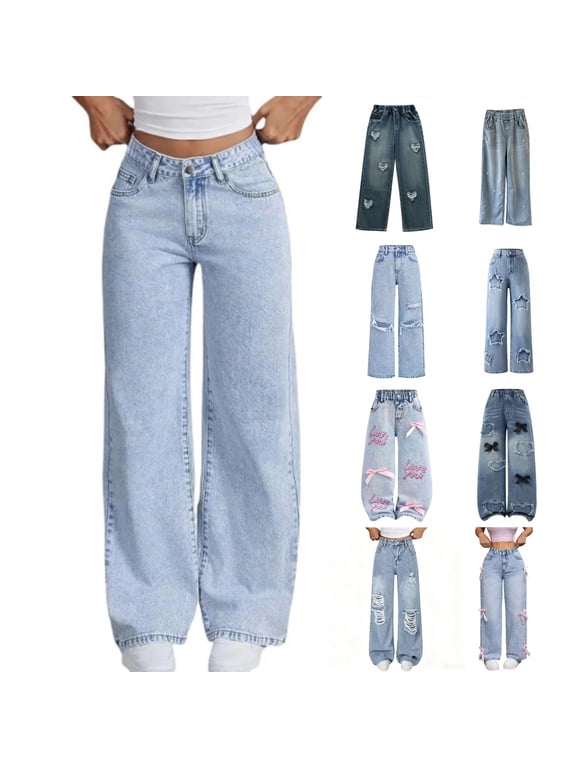 Girls Cargo Pants Baggy Y2K Cargo Trousers Jeans Wide Leg Pants with Multi Pockets